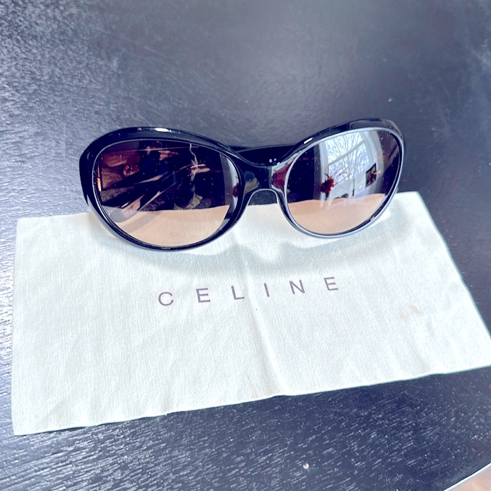 Celine Triomphe Black & Gold Tone Sunglasses with Case and Dust Cloth